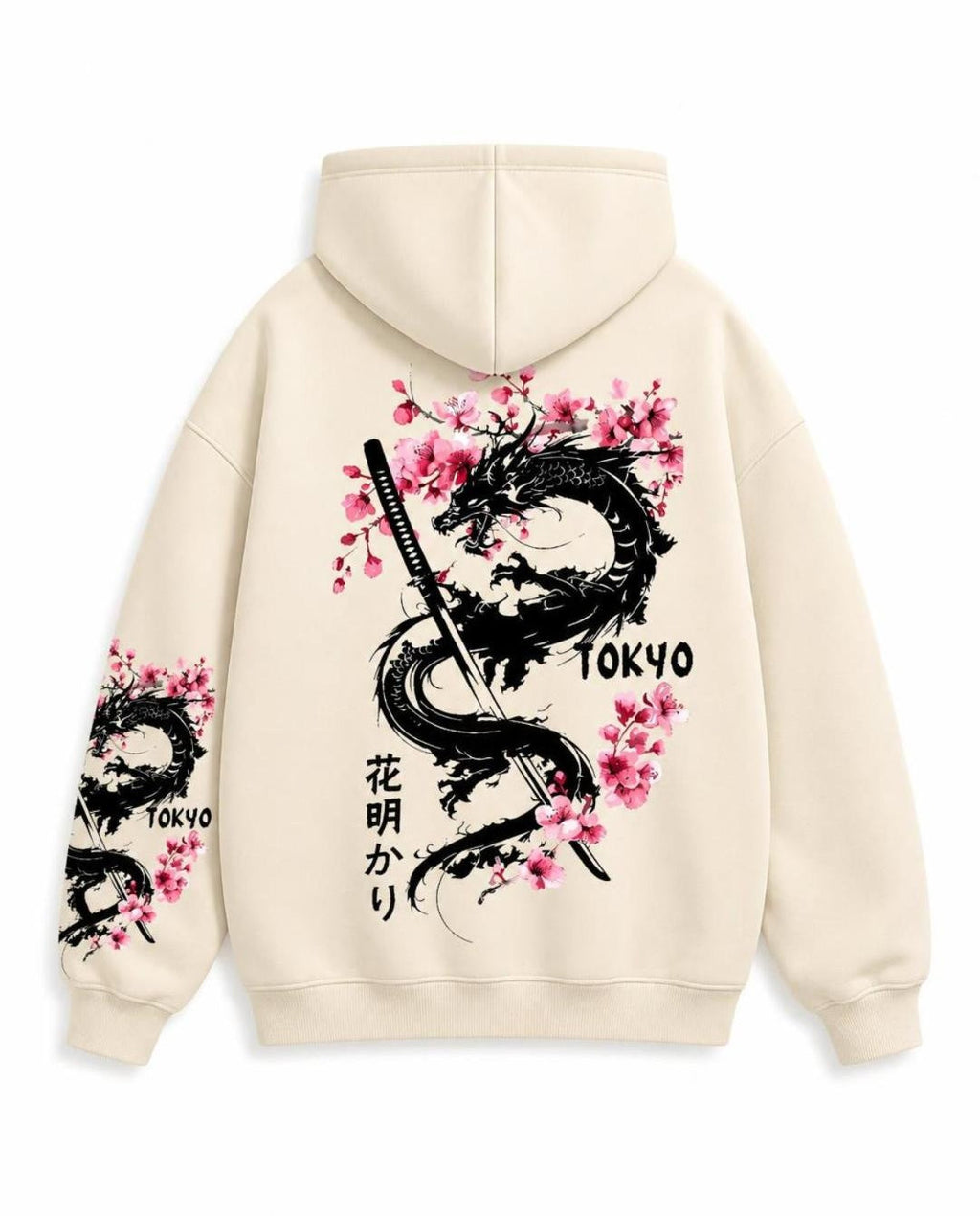 Hoodie Dragon Sakura beige, vue de dos