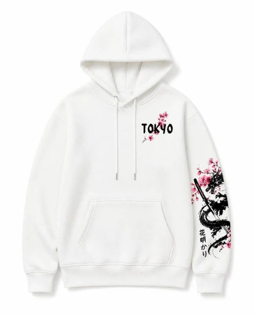 Hoodie Dragon Sakura blanc, vue de face