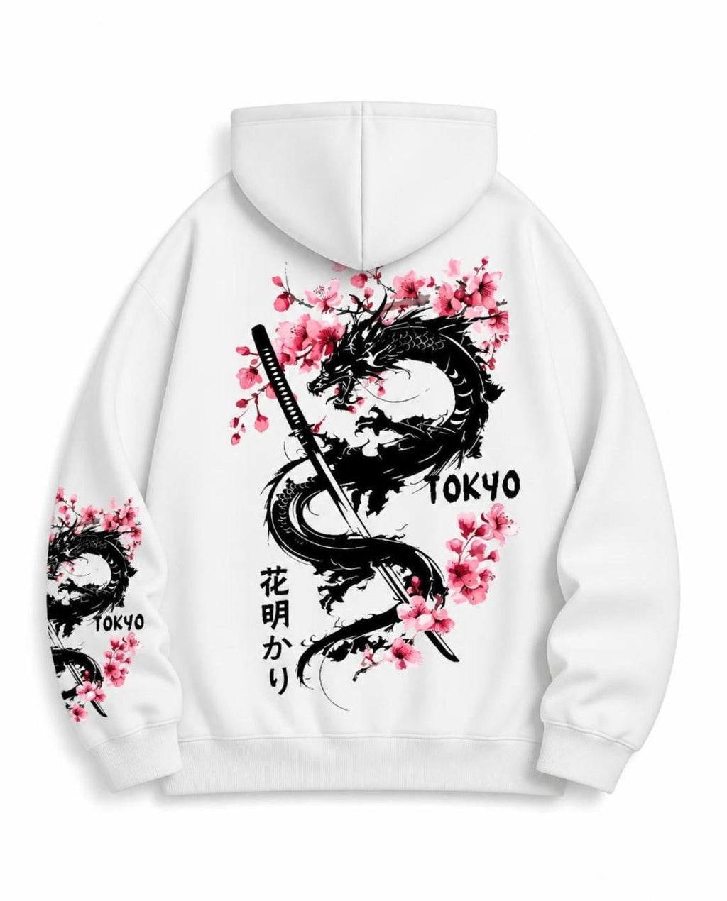 Hoodie Dragon Sakura blanc, vue de dos