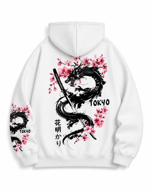 Hoodie Dragon Sakura blanc, vue de dos
