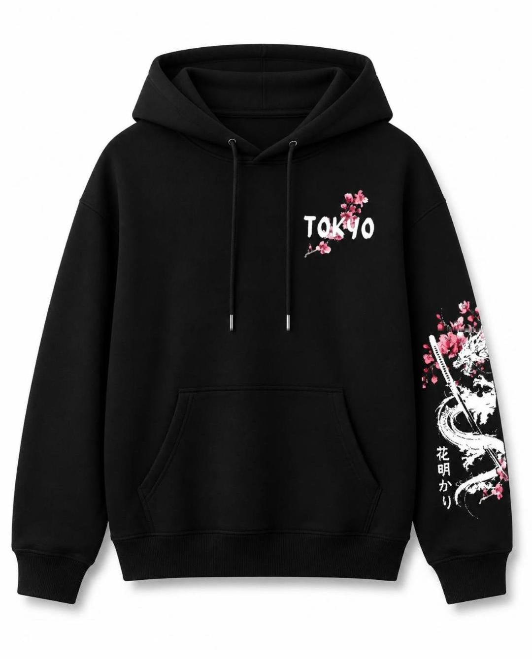 Hoodie Dragon Sakura noir, vue de face