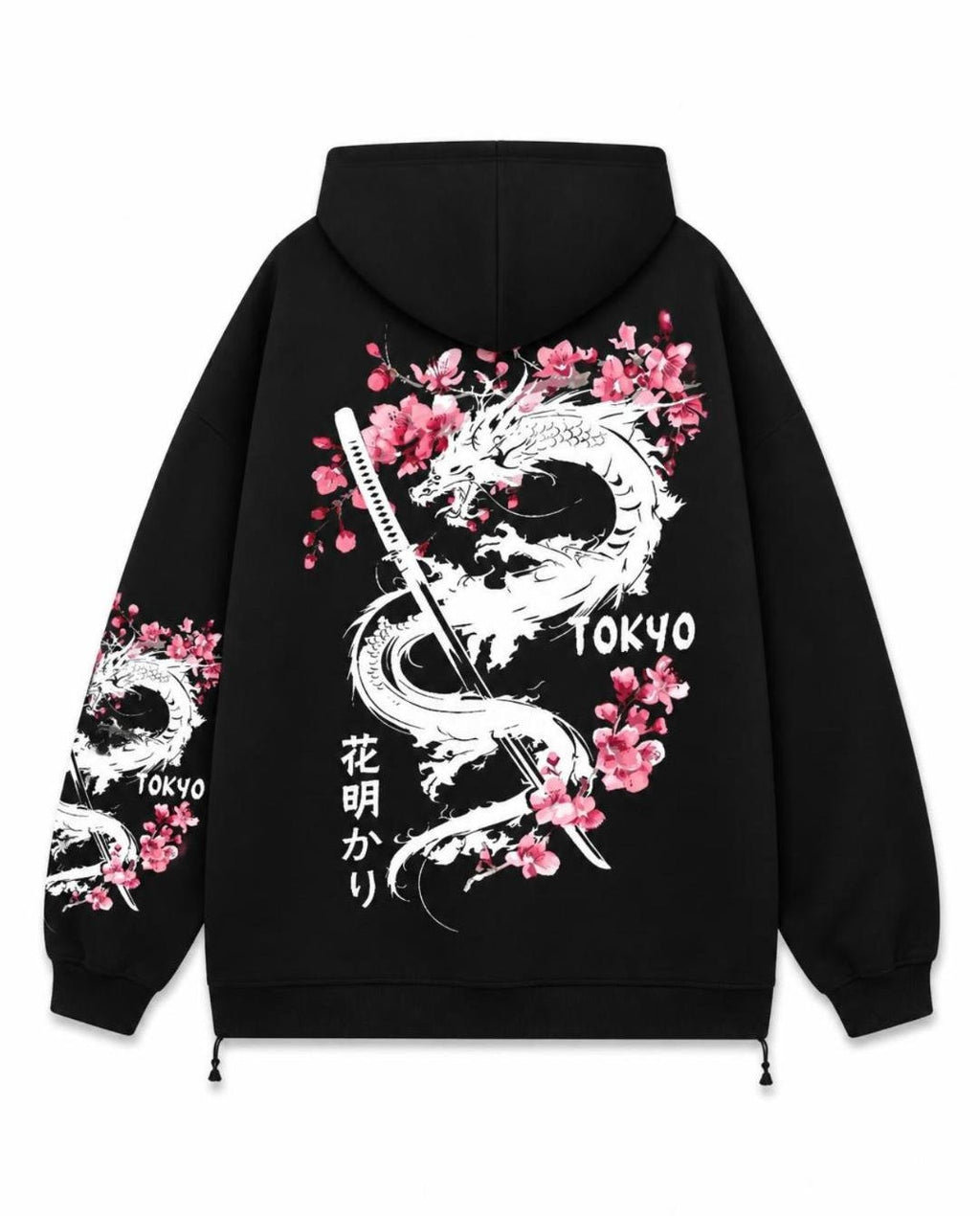 Hoodie Dragon Sakura noir, vue de dos