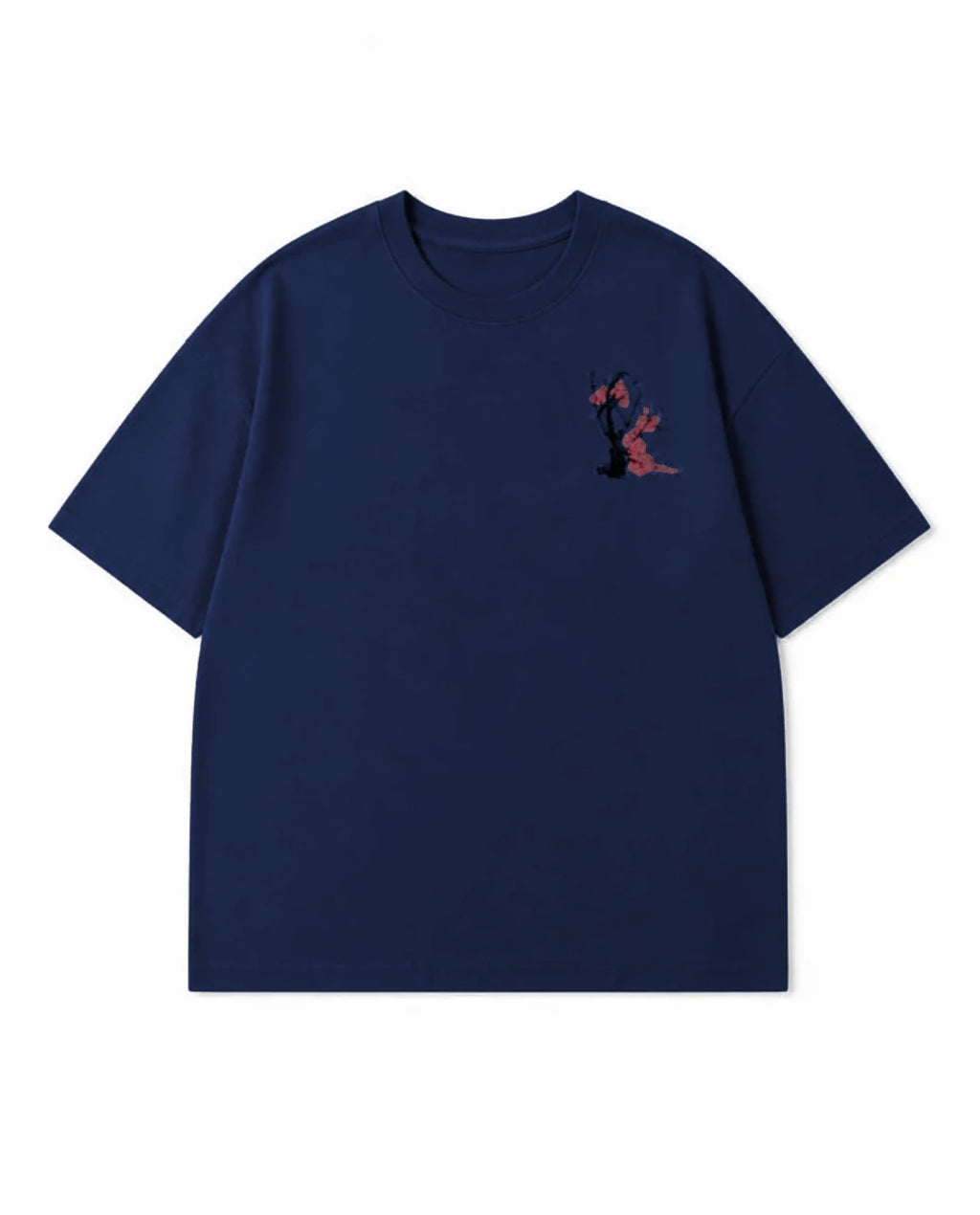 T-shirt Branche de Cerisier bleu marine, vue de face