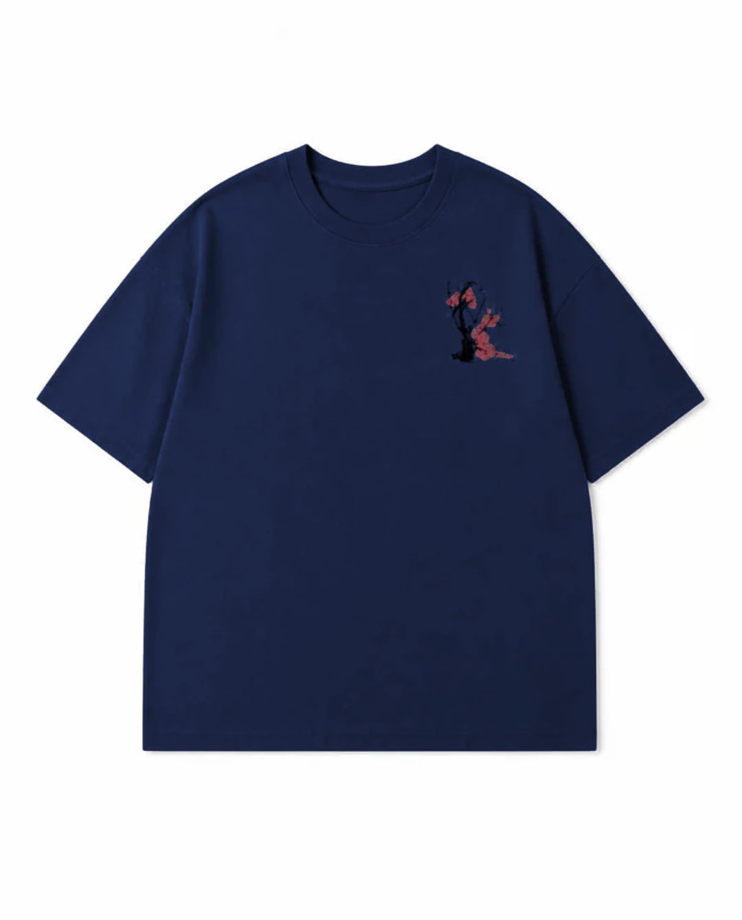 T-shirt Branche de Cerisier bleu marine, vue de face